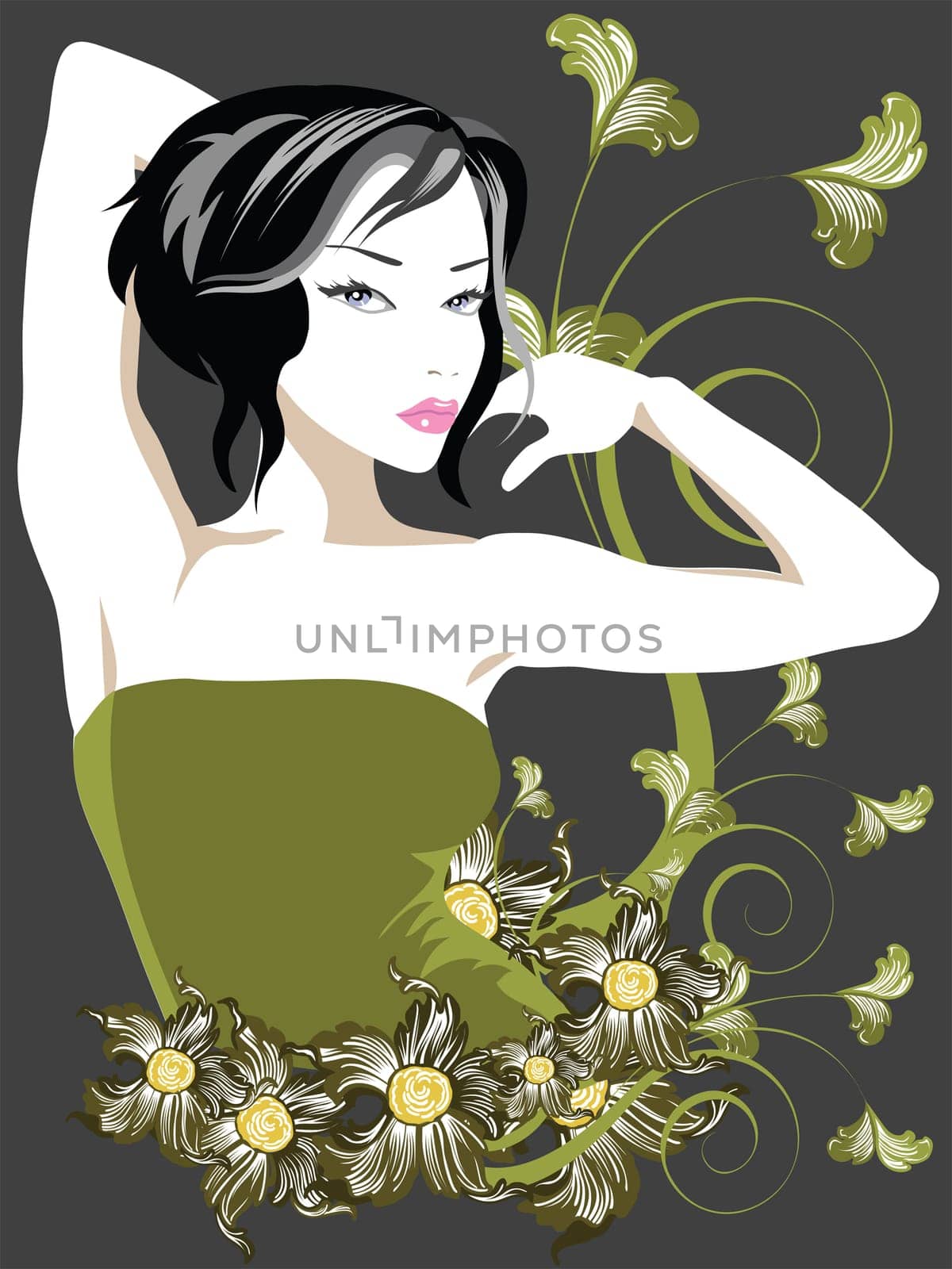 floral elements with fancy lady