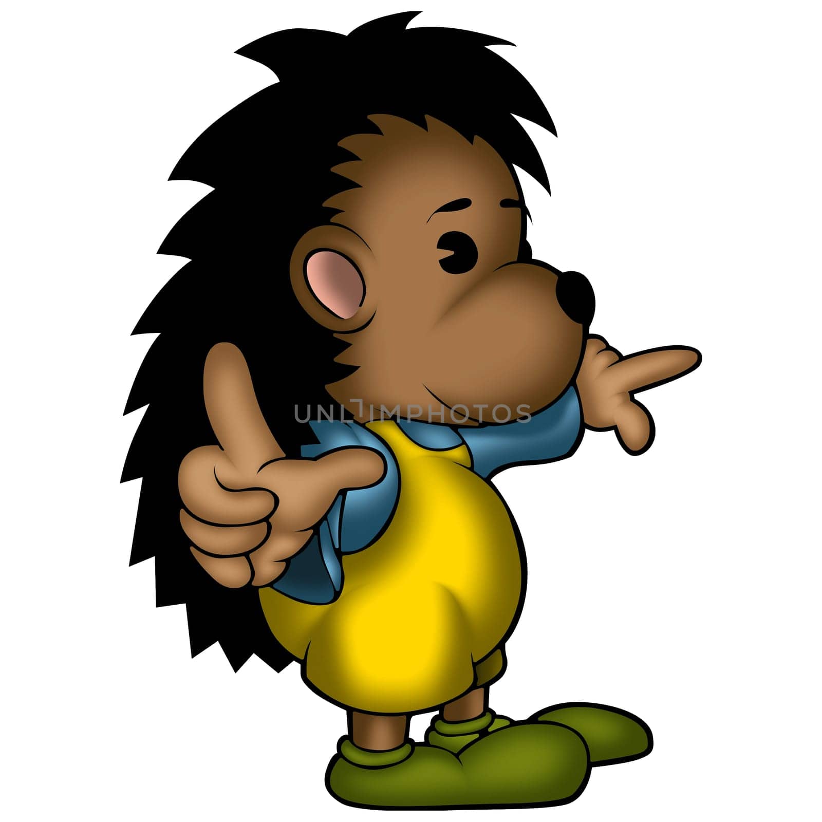 Hedgehog 02 - High detailed and coloured illustration - Hedgehog with yellow trousers
