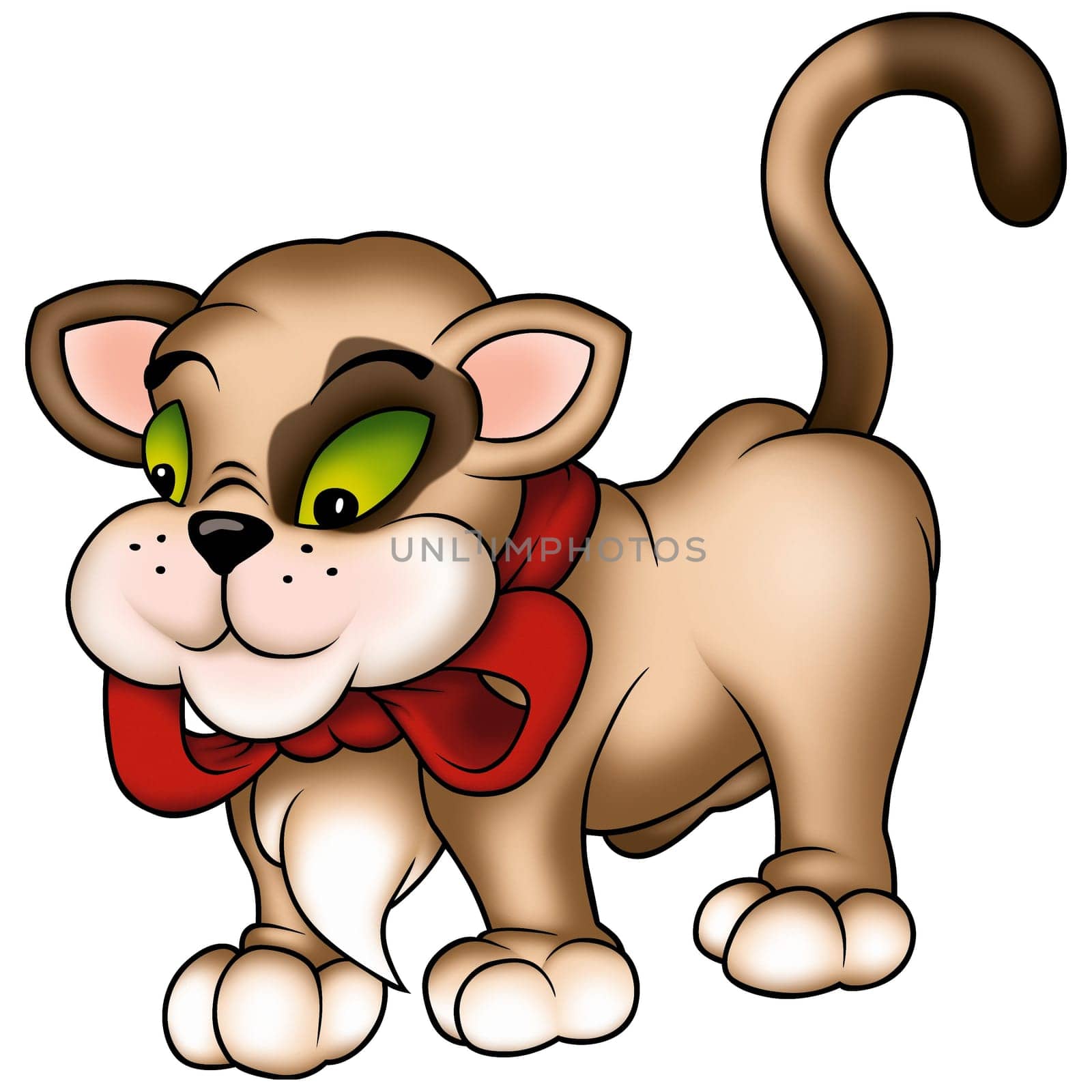 Cat 17 - High detailed and coloured illustration - Sweet cat with ribbon
