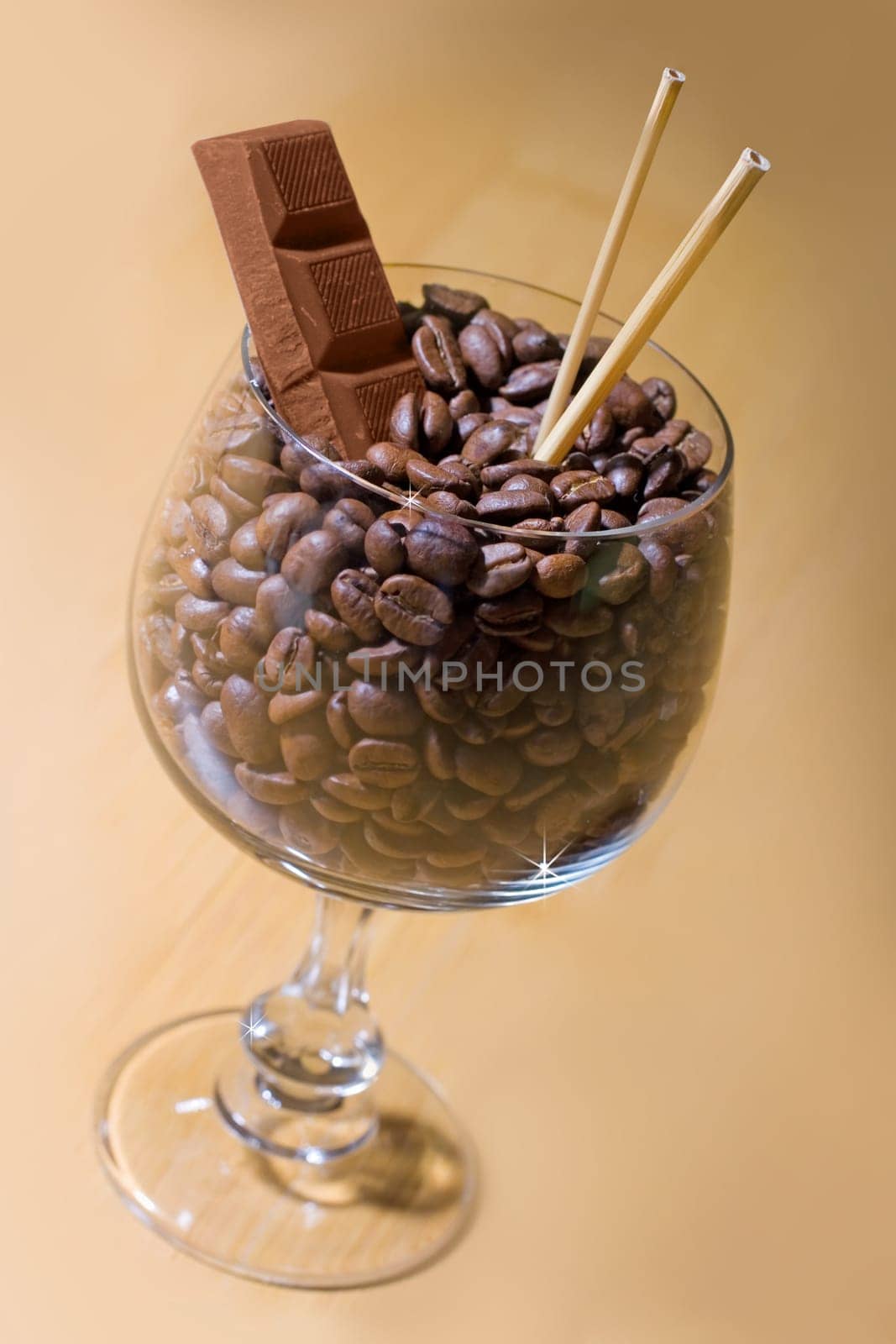 cofee in the glass and chocolate