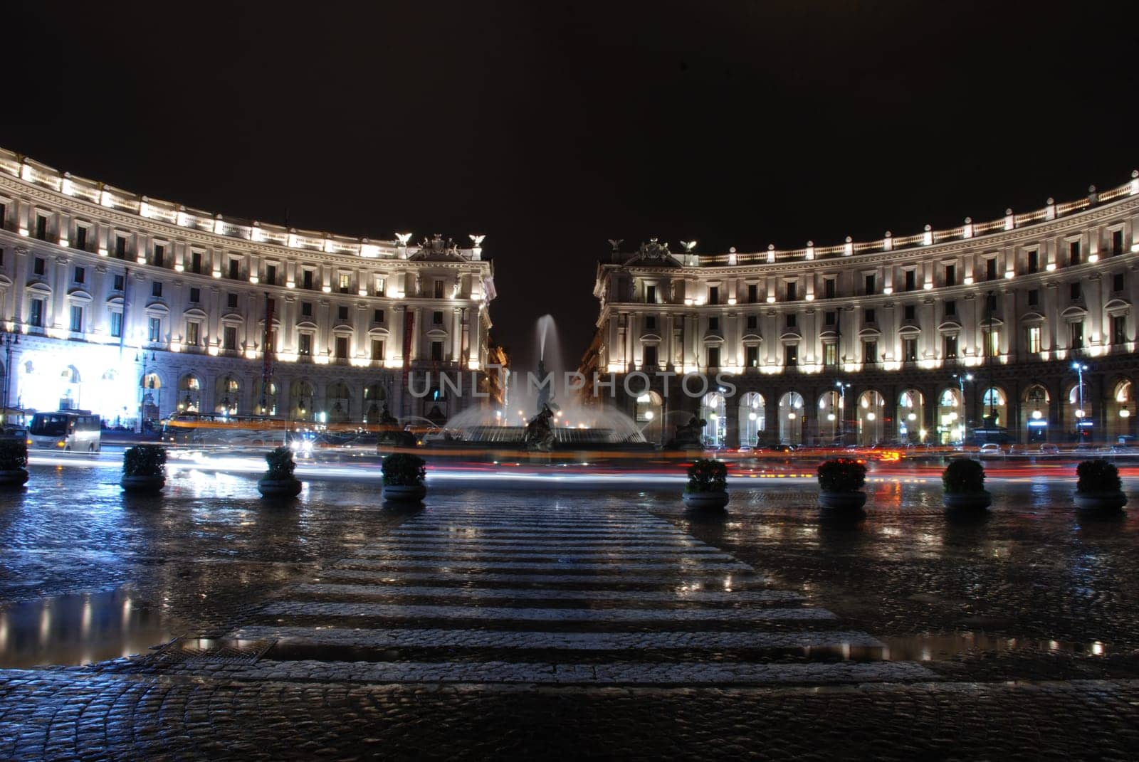 Rainy night shot of the Piazza d'Republika