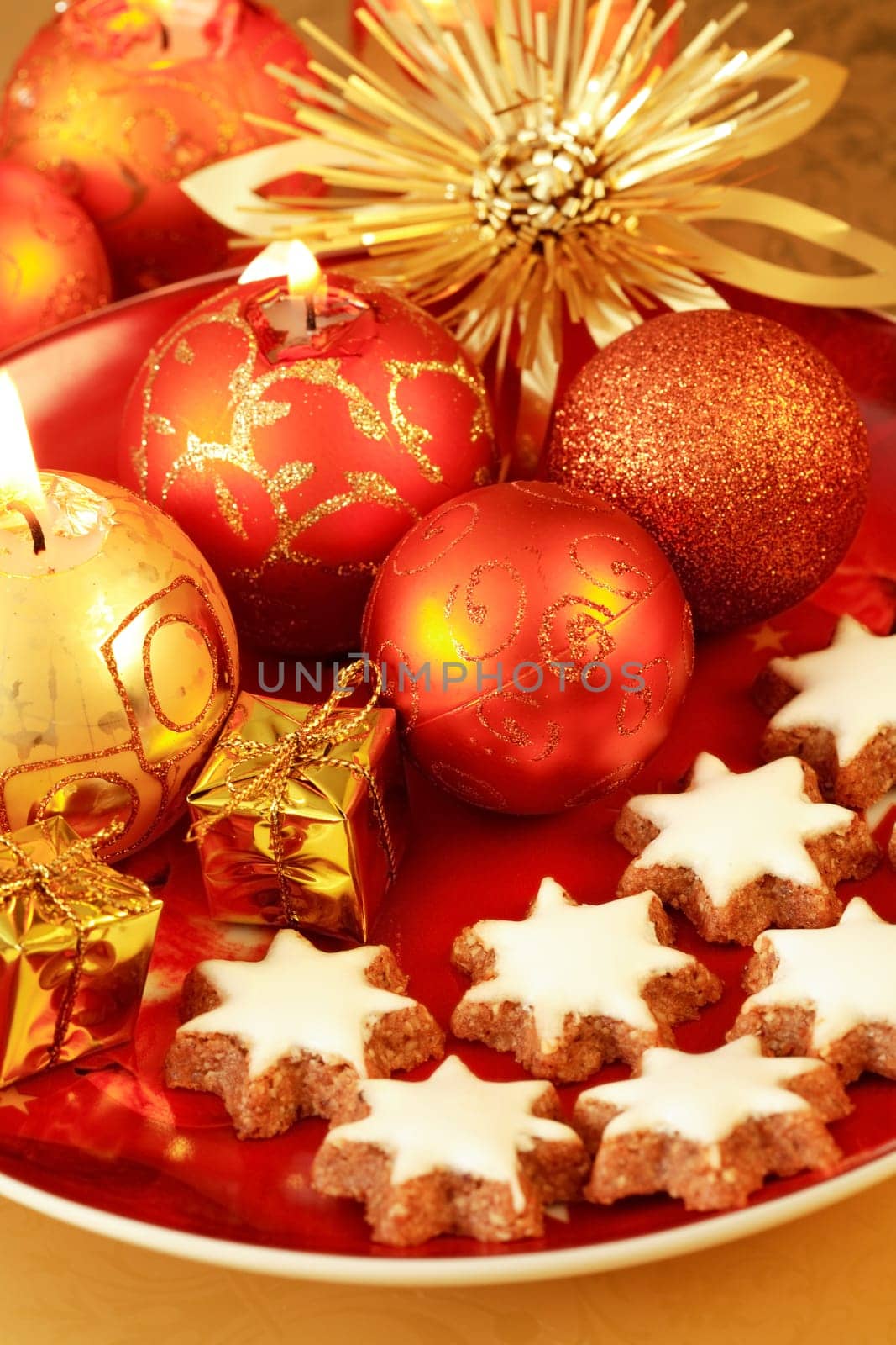 Beautiful Christmas decoration in golden tone