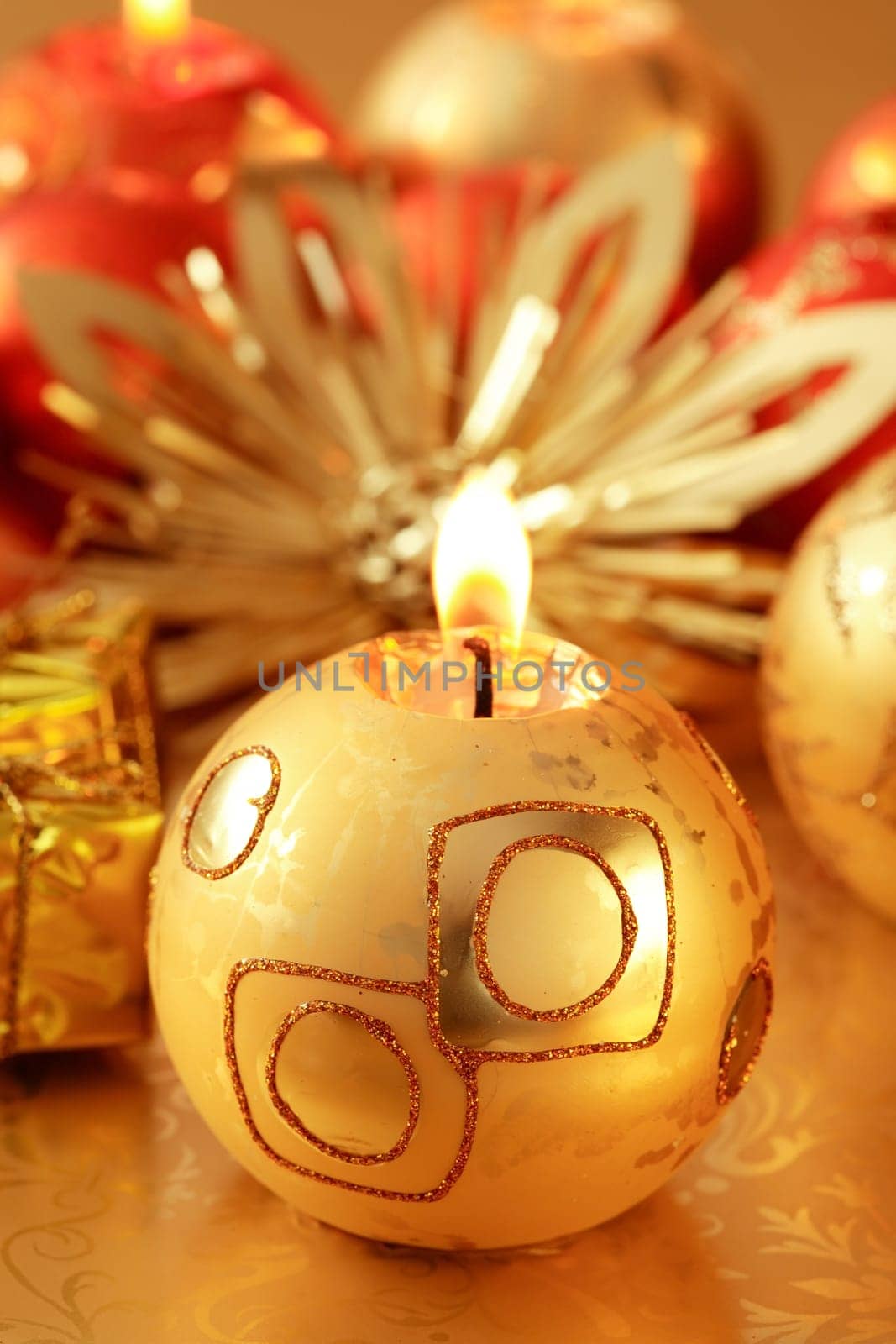 Christmas candles in golden tone