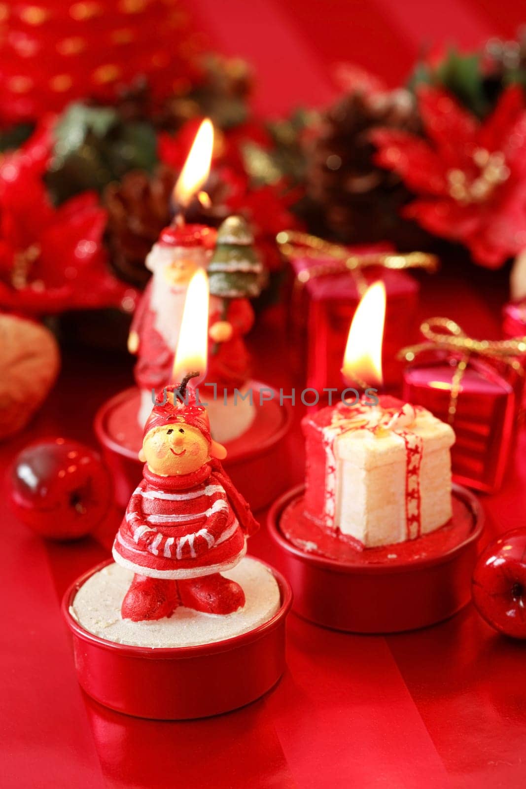 Christmas candles in red tone