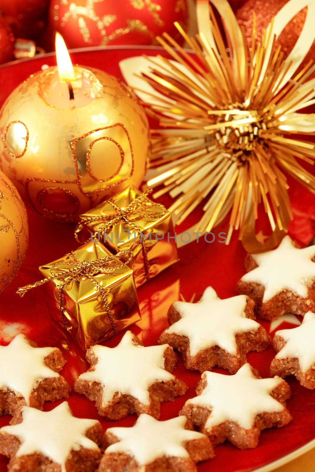 Beautiful Christmas decoration in golden tone