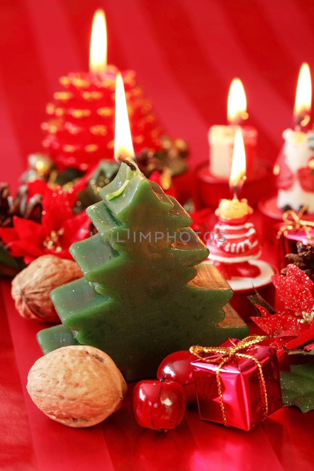 Christmas candles in red tone