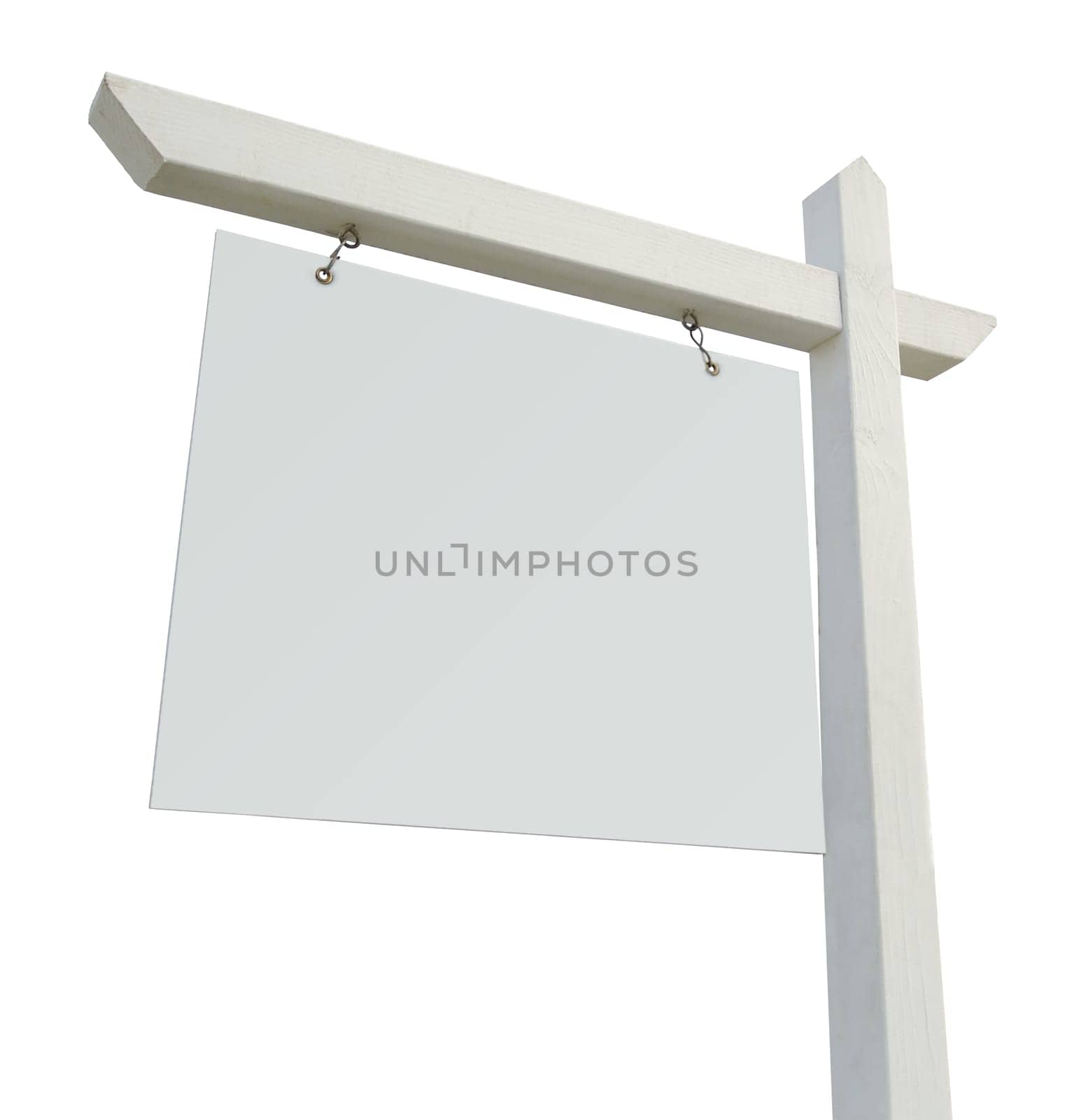Blank Real Estate Sign Isolated on a White Background - ready for your message and your own background as well.