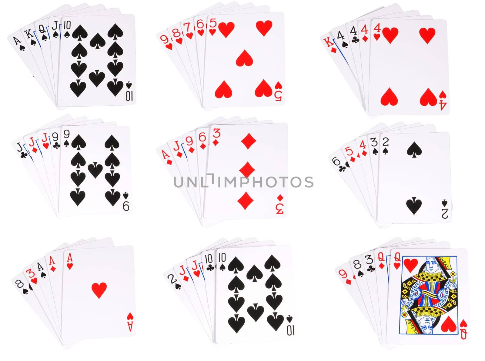 All the hands possible in poker in order of ranking