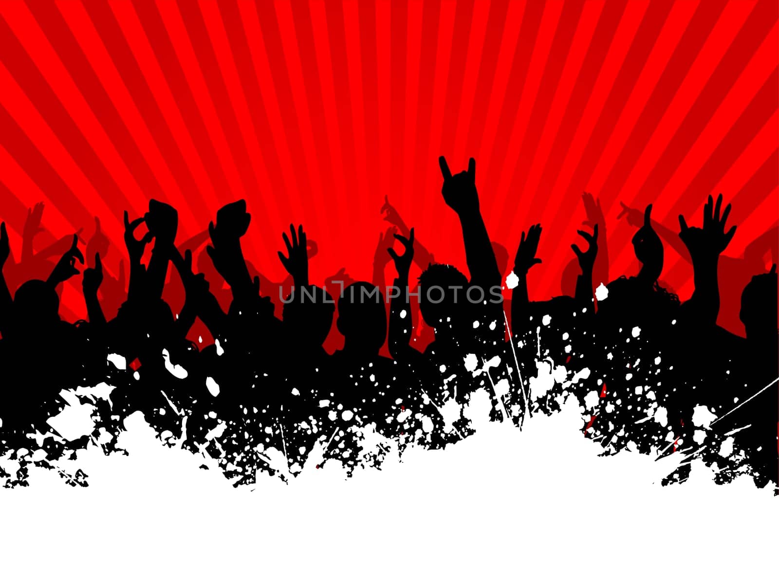 Excited party crowd on grunge background