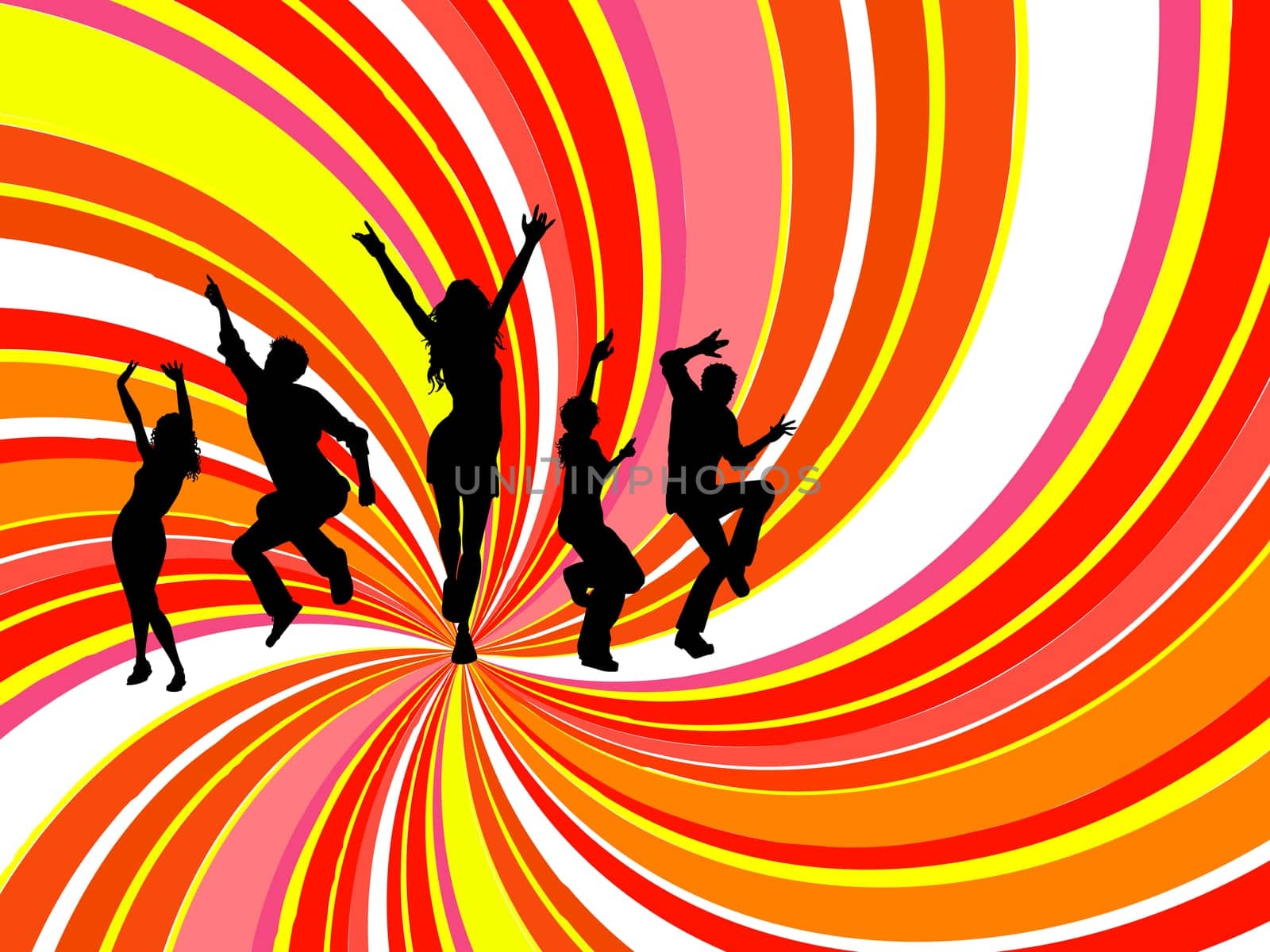 Silhouettes of people dancing
