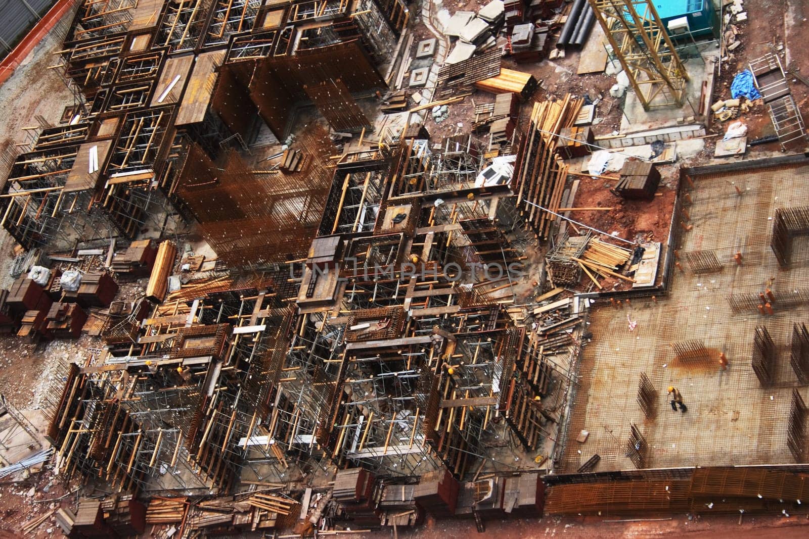 Top view of a construction site, work in progress.