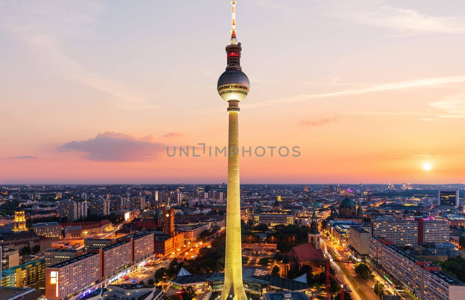 Beautiful skyline panorama of Berlin at sunset, Germany.