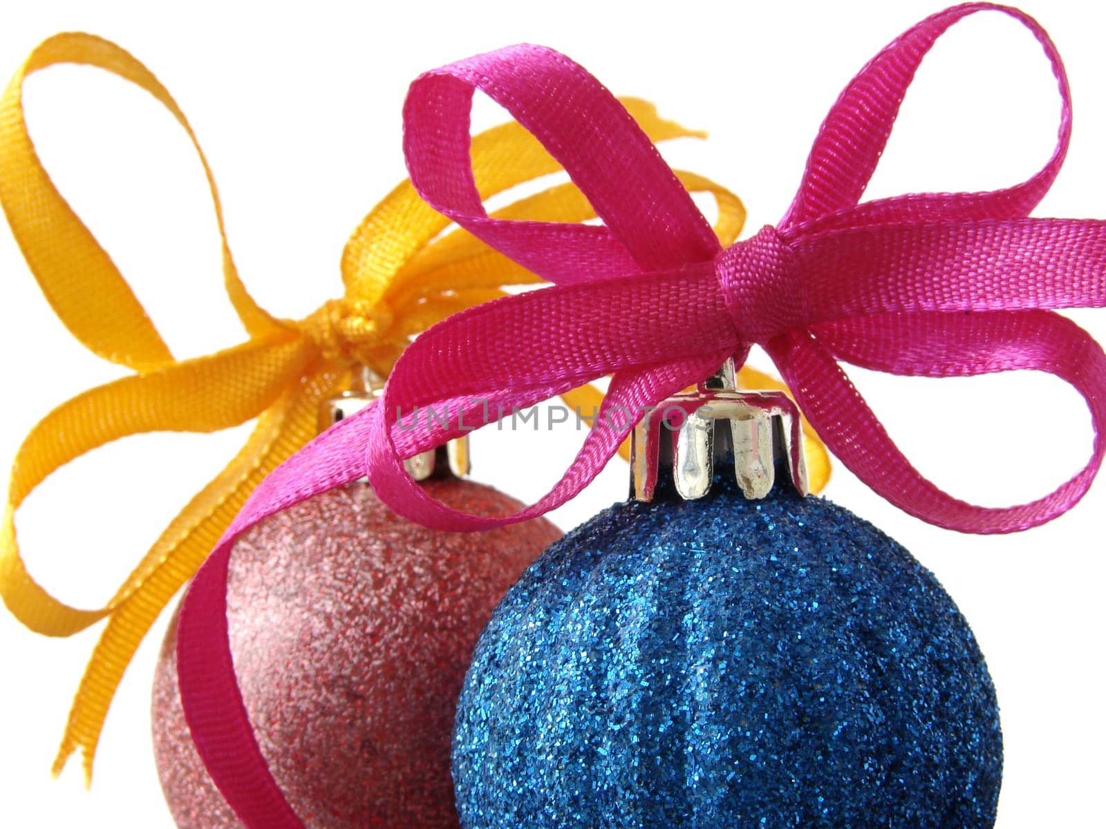 colorful christmas baubles with bows