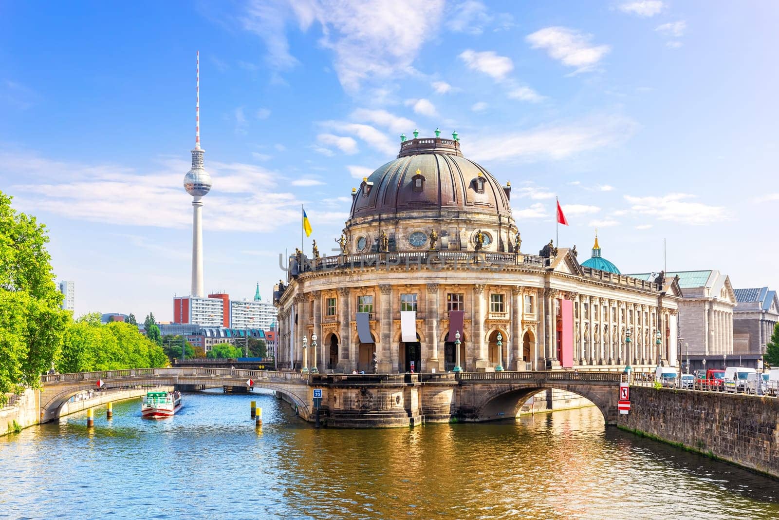 Museum Island and view on the bridge over the river Spree, beautiful panorama of Berlin, Germany.