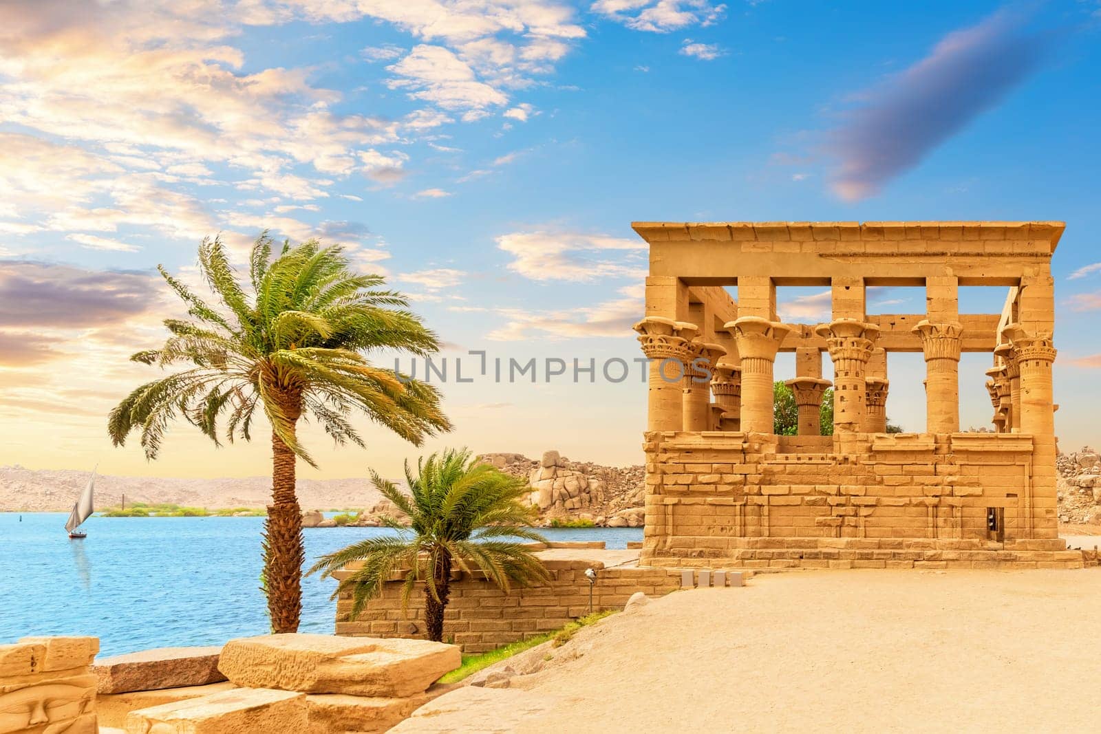 Trajan's Kiosk on the Philae Temple in the Nile, Aswan, Egypt