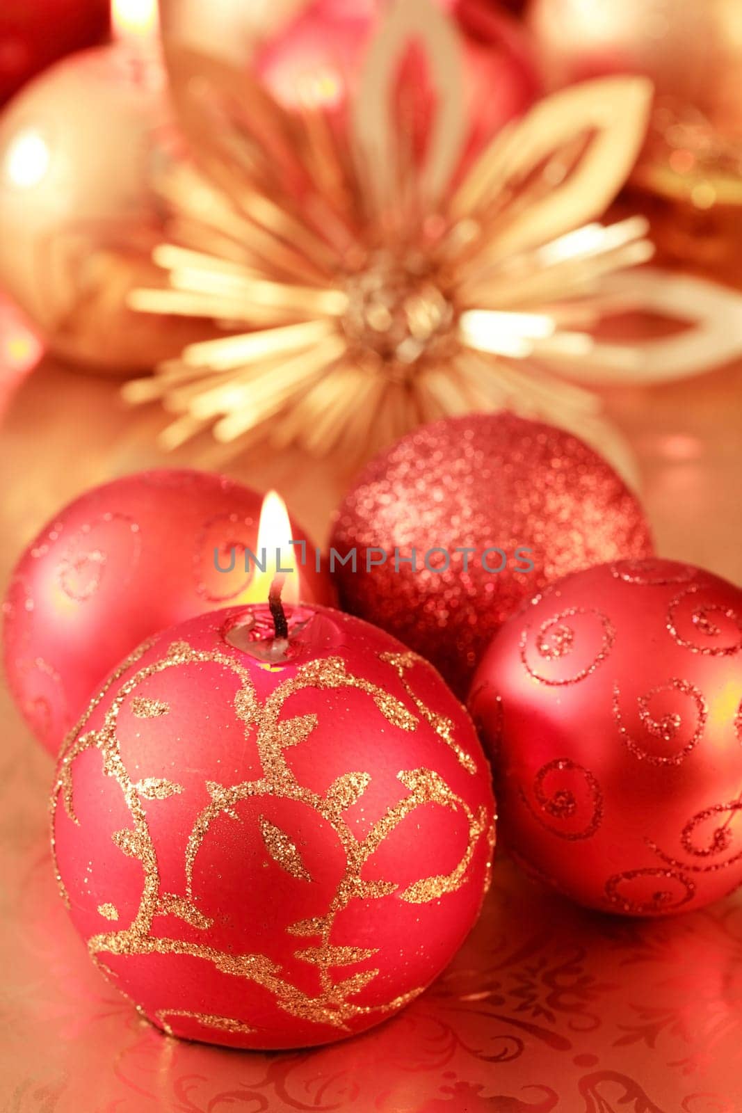 Christmas still life in golden and red tone