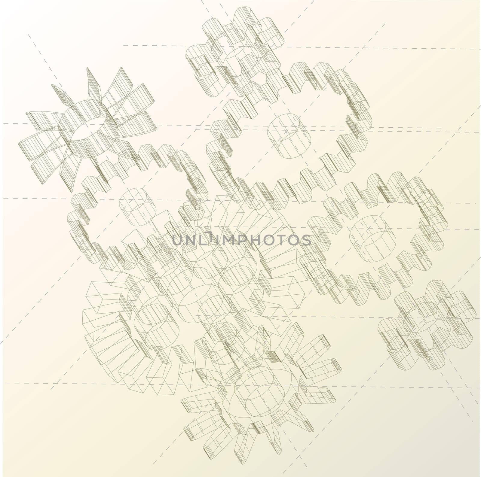 A gears  background. Some Technical drawing to illustrate an heavy hi tech situation or a retro machinery