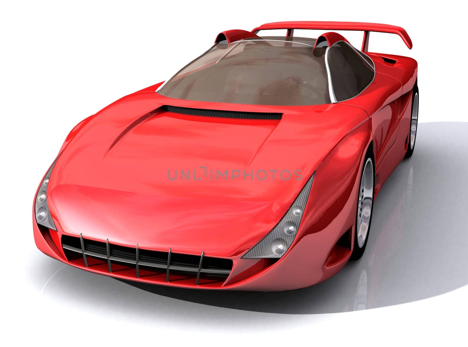 3D Model of red sports concept car, with clipping path, isolated on white background