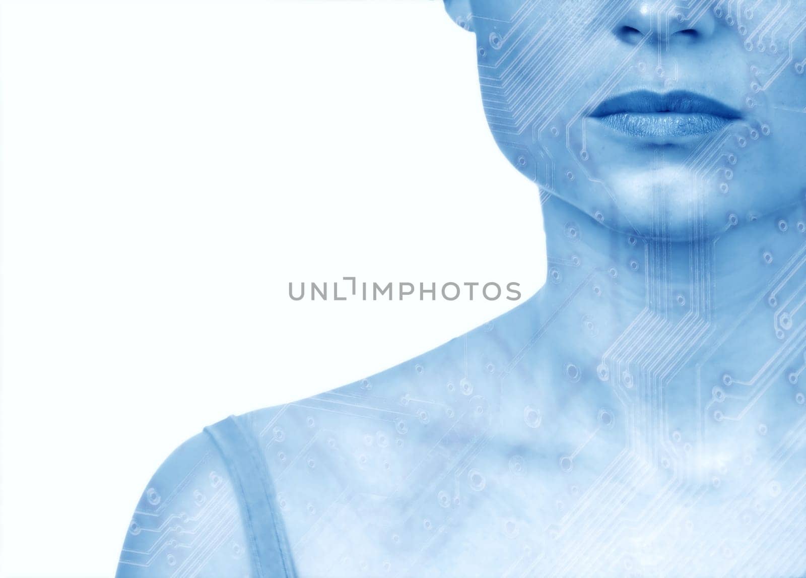 Portrait of a female with circuits on skin