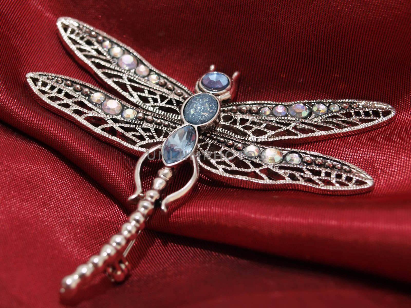 dragonfly jewelry on satin background
