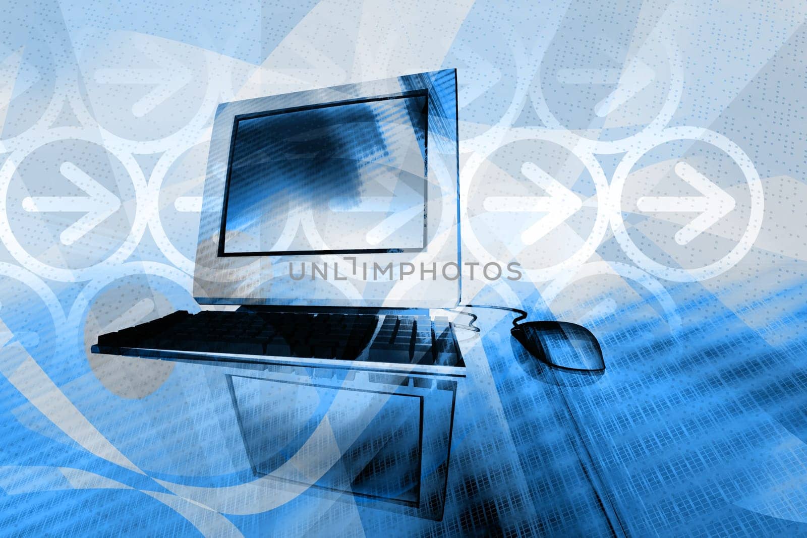 3d render illustration of desktop computer - technology concept