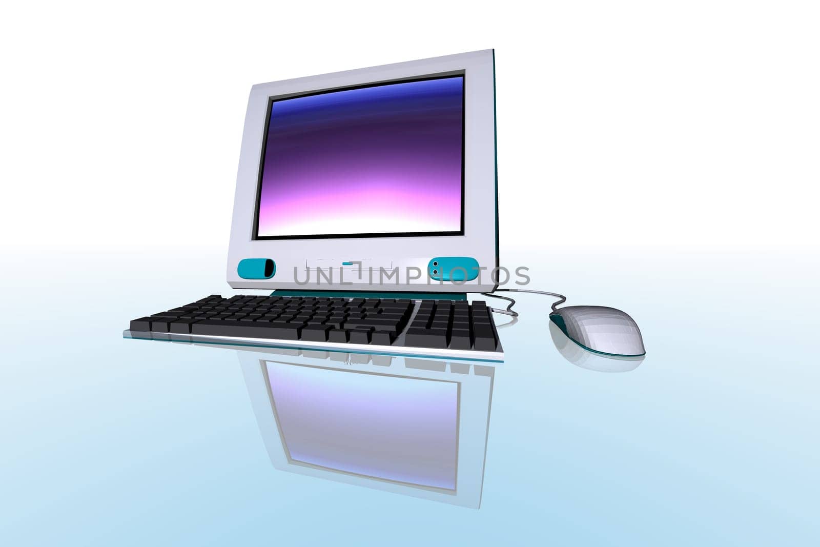 3d render illustration of desktop computer - technology concept