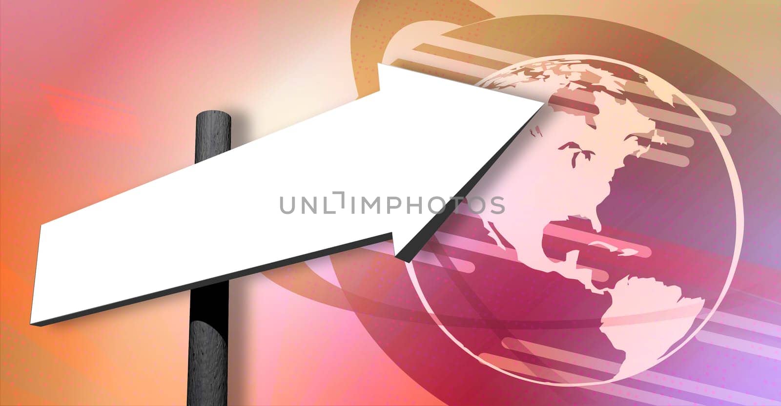 Empty signpost on earth globe background
