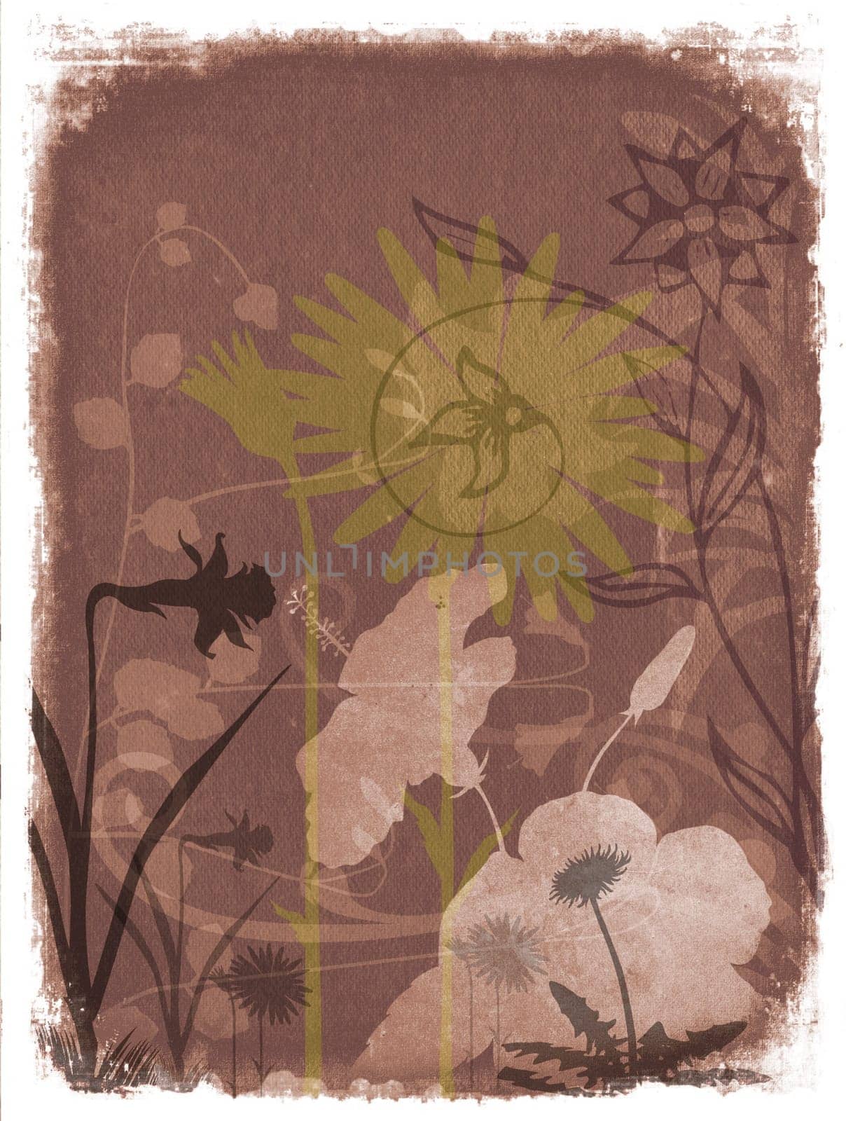 Grunge background with floral elements