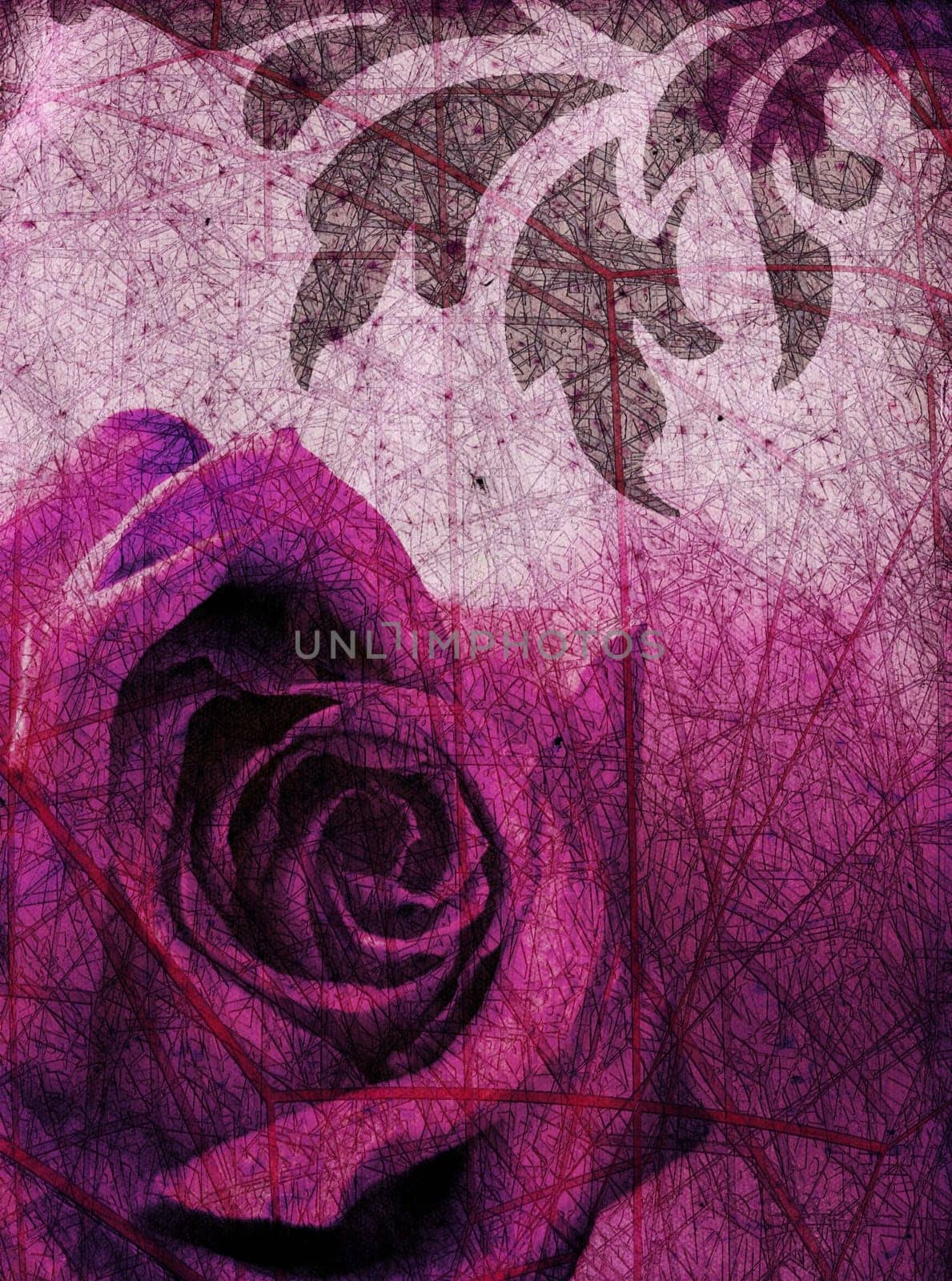 Grunge background with purple rose and ornaments - vintage paper texture