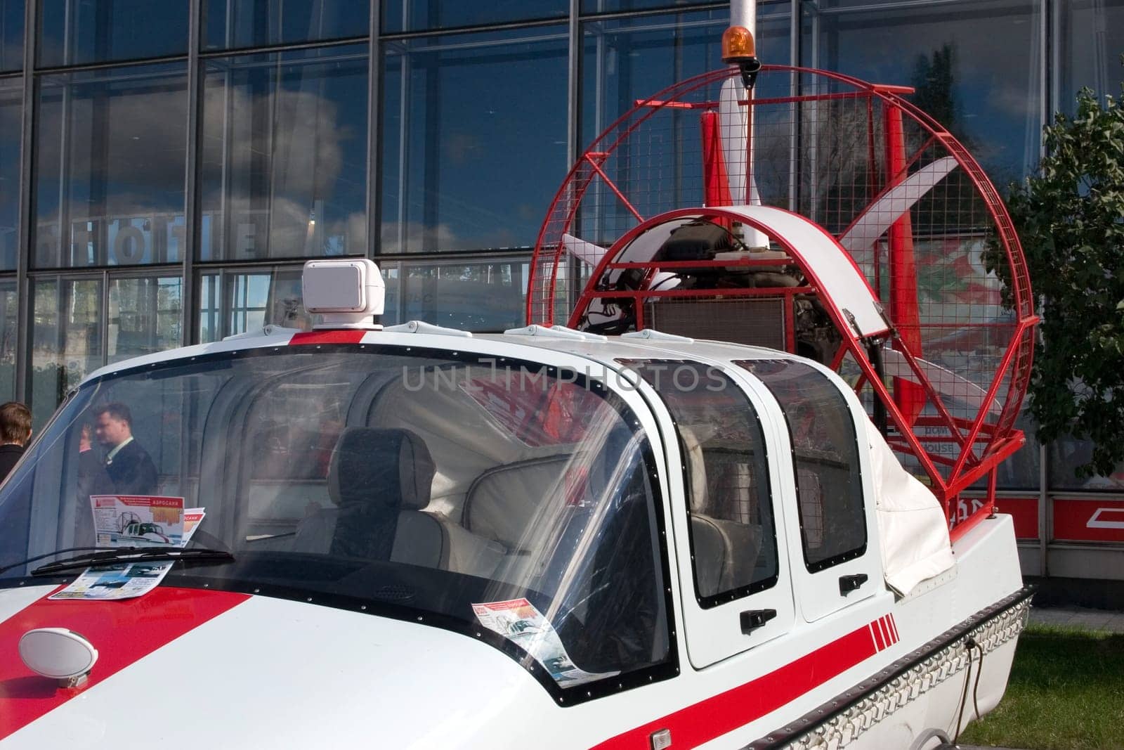 red-white aerosleighs on Exhibition of technique of rescue in Moscow, Russia