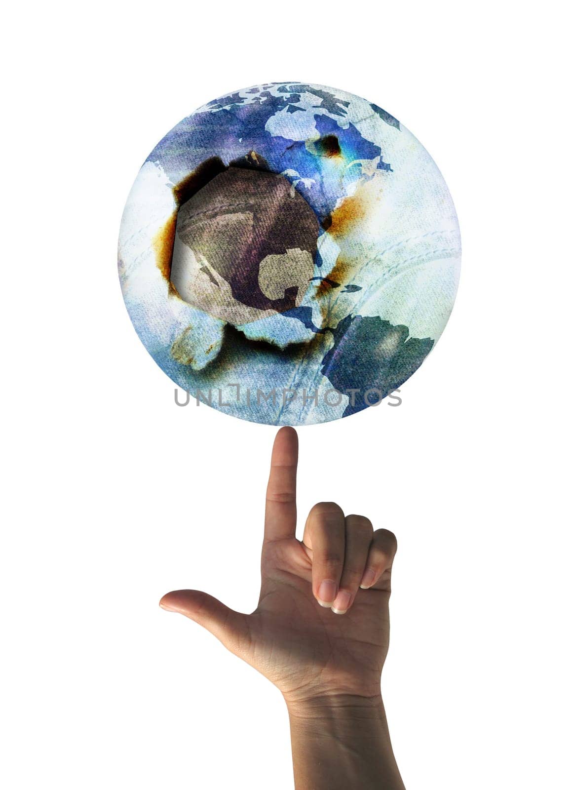 Broken world - detail of human hands holding grunge earth globe