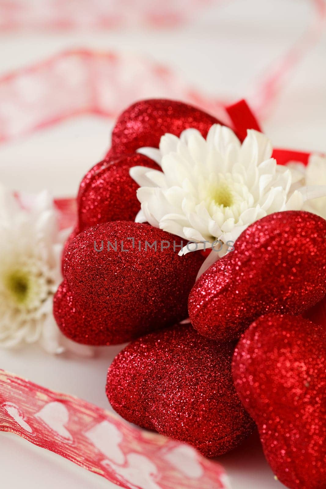 Romantic hearts and flowers for Valentine or wedding