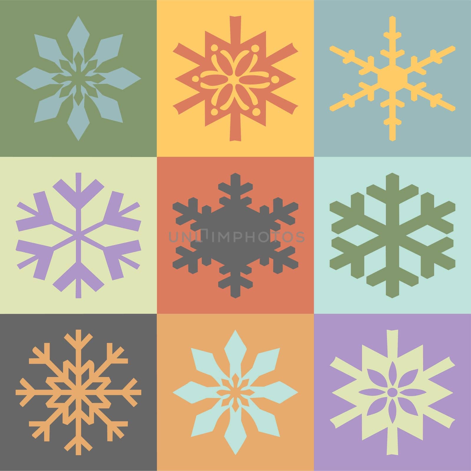 Snowflakes in vintage colors scheme. Vector format