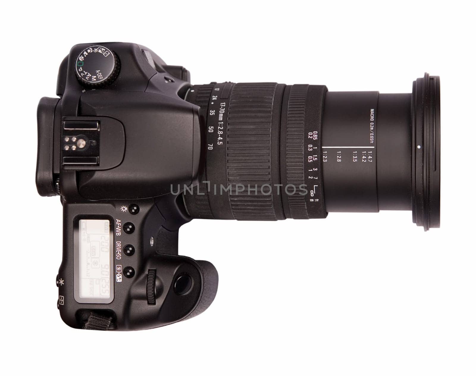 digital camera with 17-70 lens isolated on white background