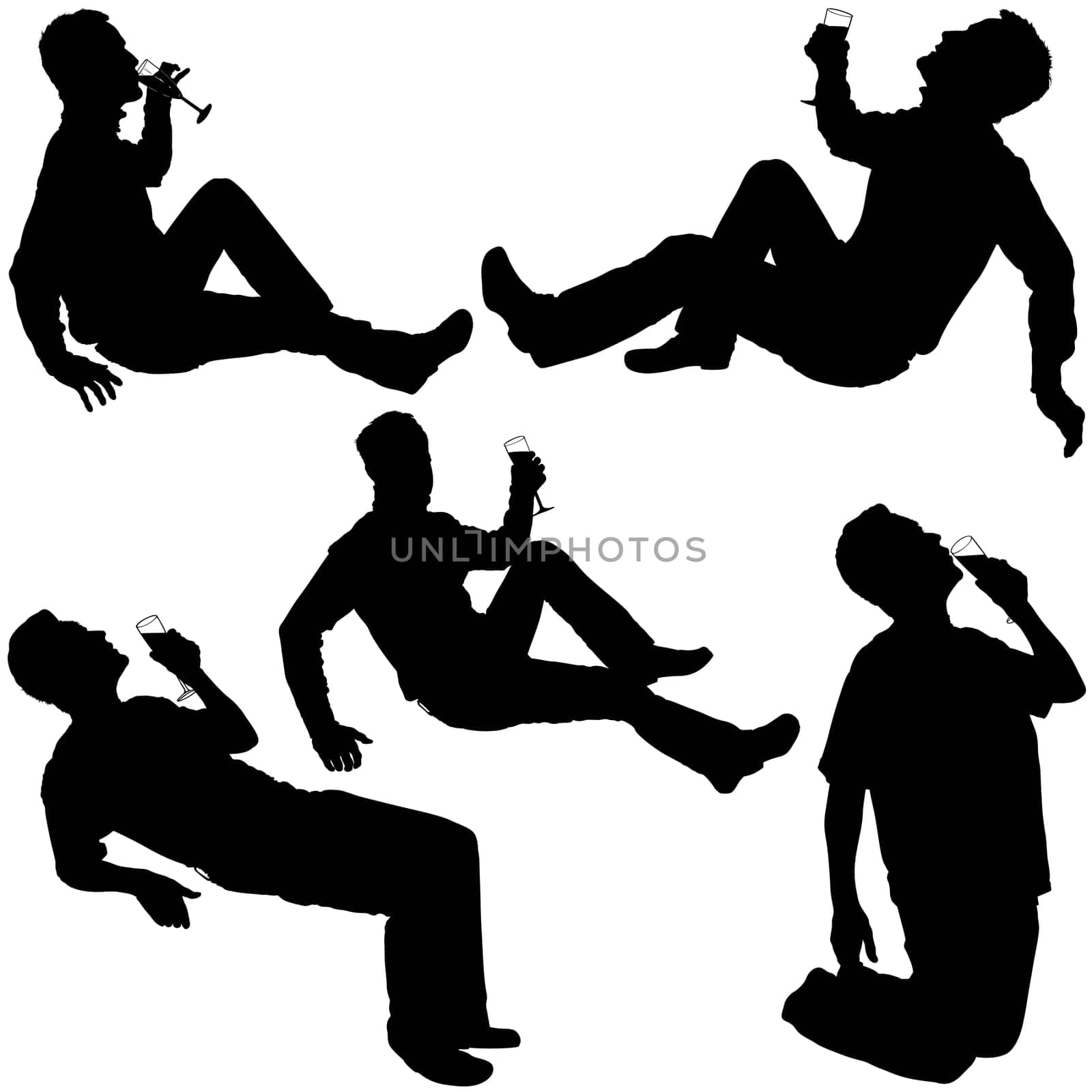 Silhouettes - Drinking Man 2 - Man drinking from a glass of wine - detailed vector illustrations