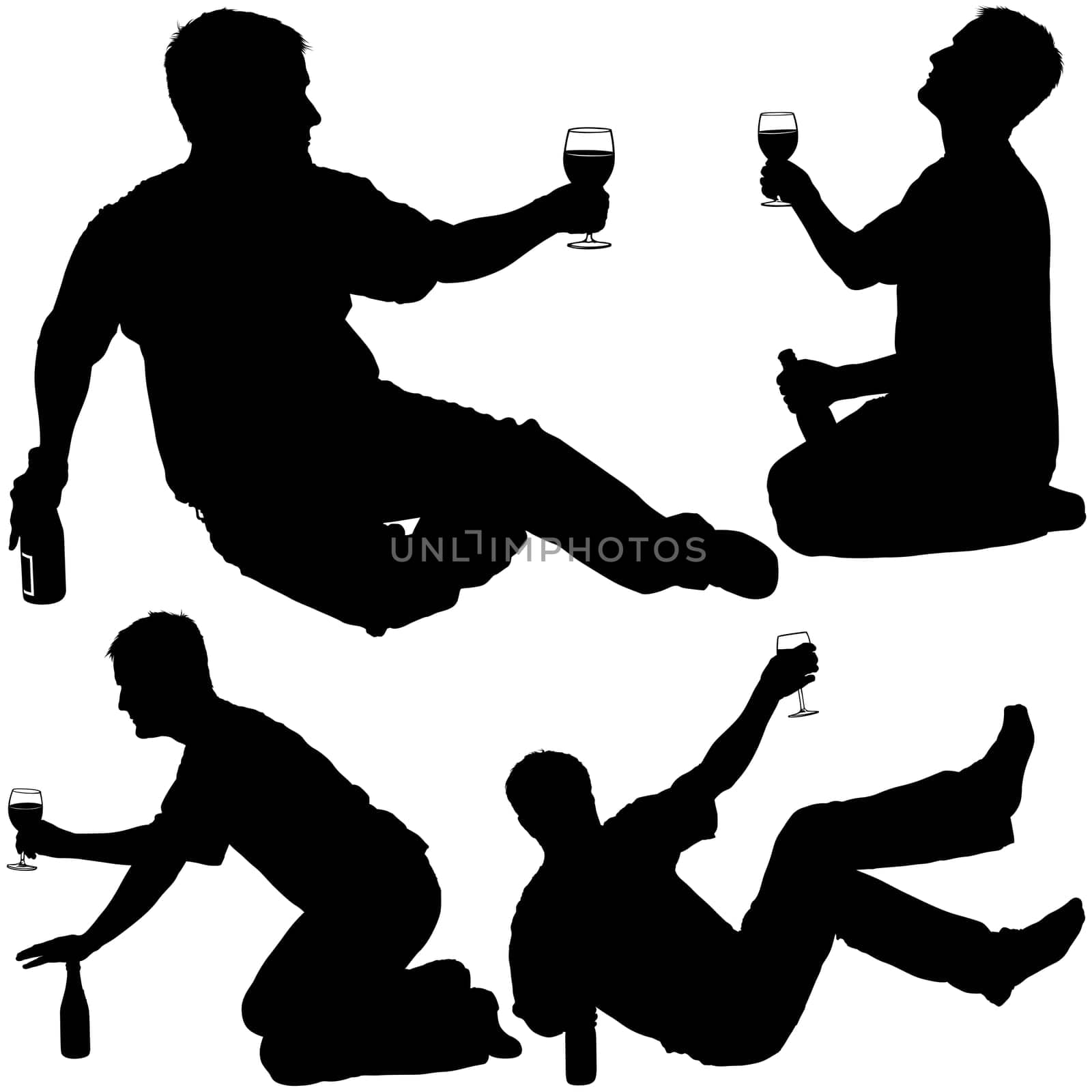 Silhouettes - Drinking Man 4 - Man drinking from a glass of wine - detailed vector illustrations