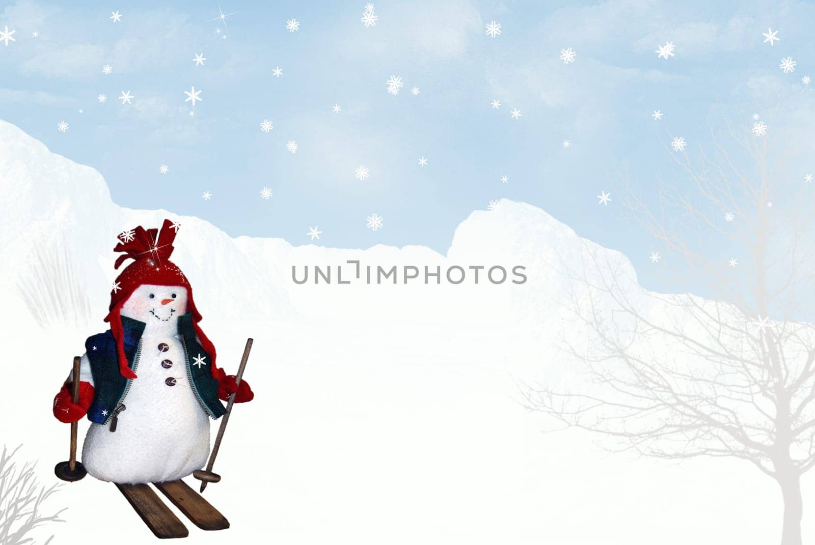 Snowman skiing down a mountain slope.