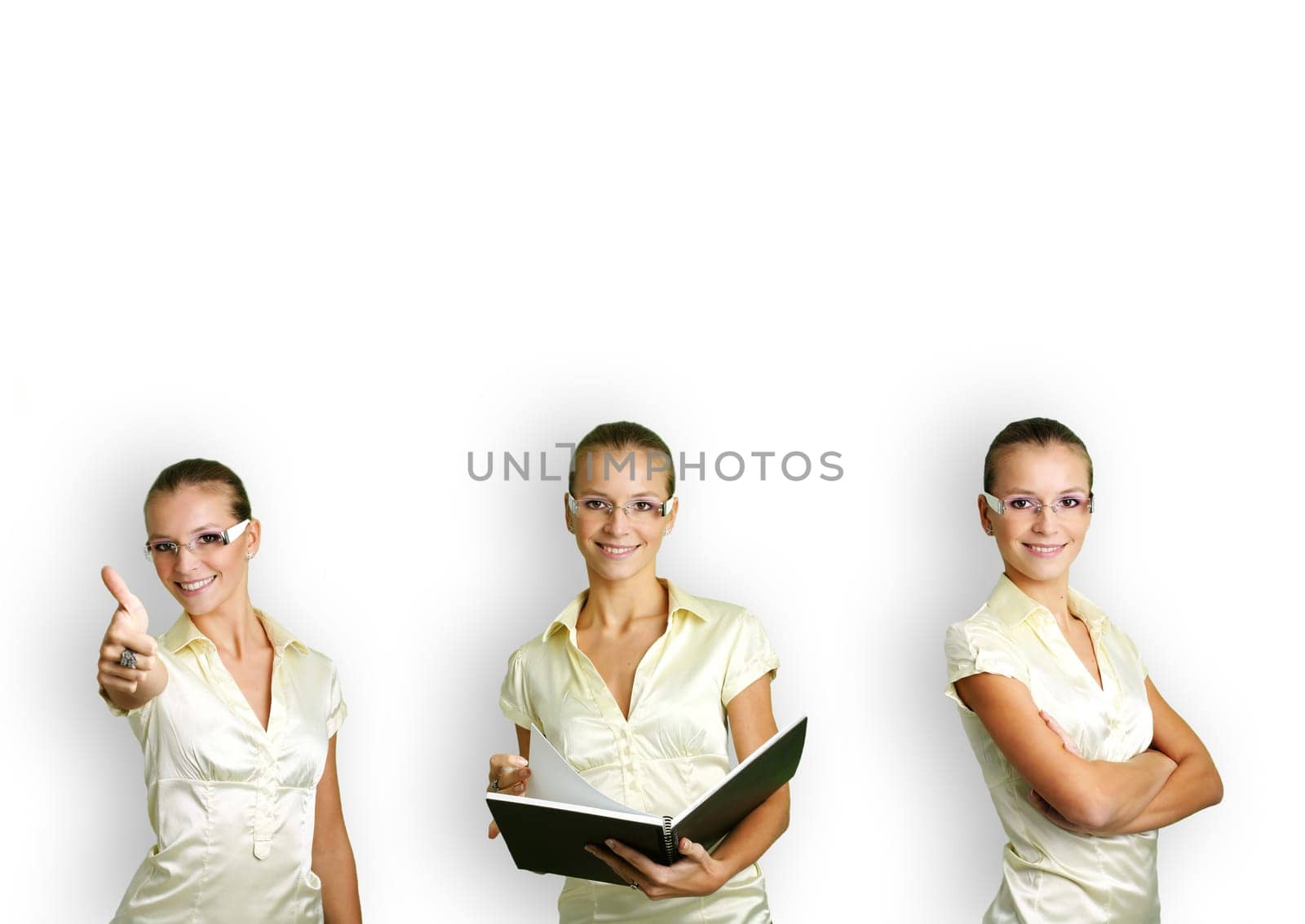 business collage of a young and successful woman in some business situations