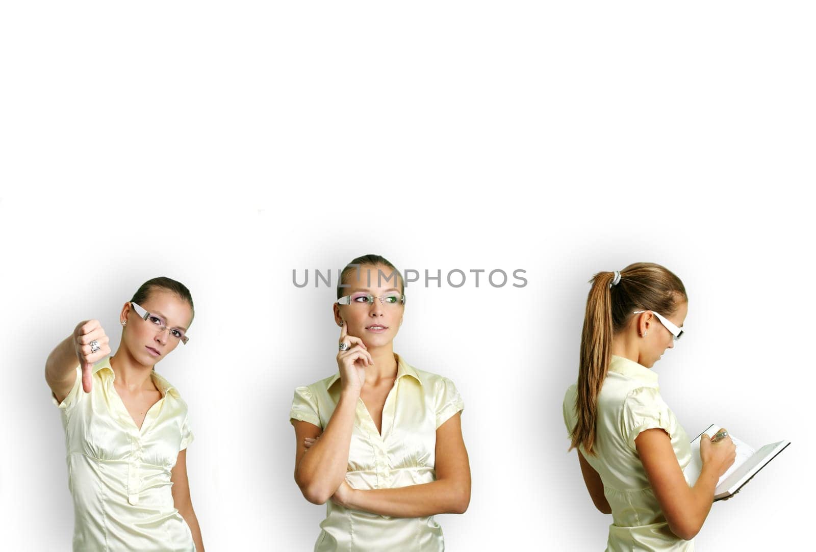 business collage of a young and successful woman in some business situations