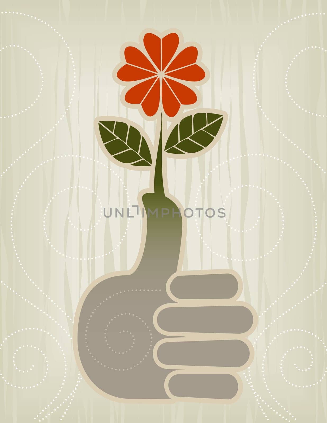 Stylized Green Thumb and Flower/Thumbs Up Concept Icon  Easy-edit layered file.
