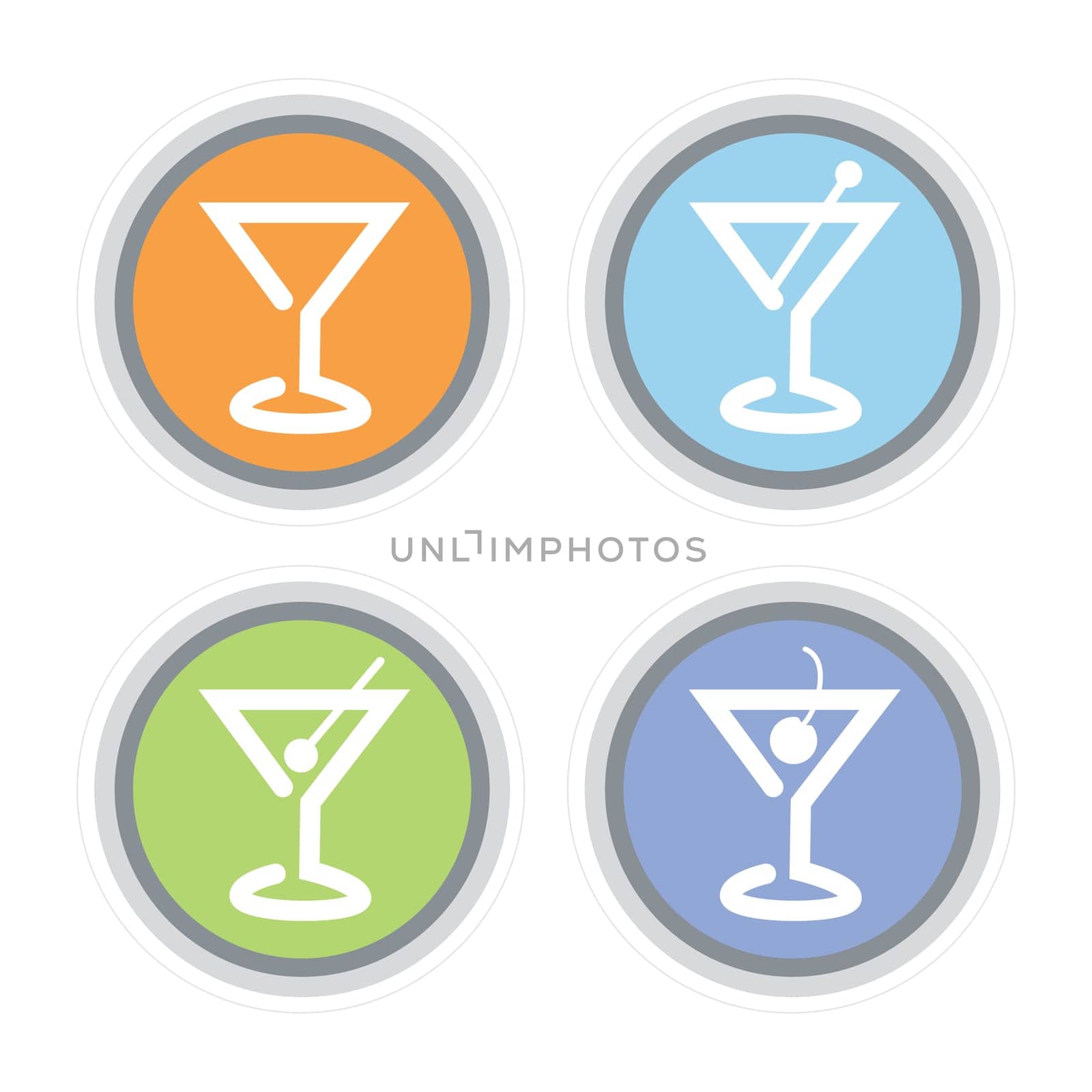Colorful Martini Glass Icons. Easy-edit file makes changing colors simple.
