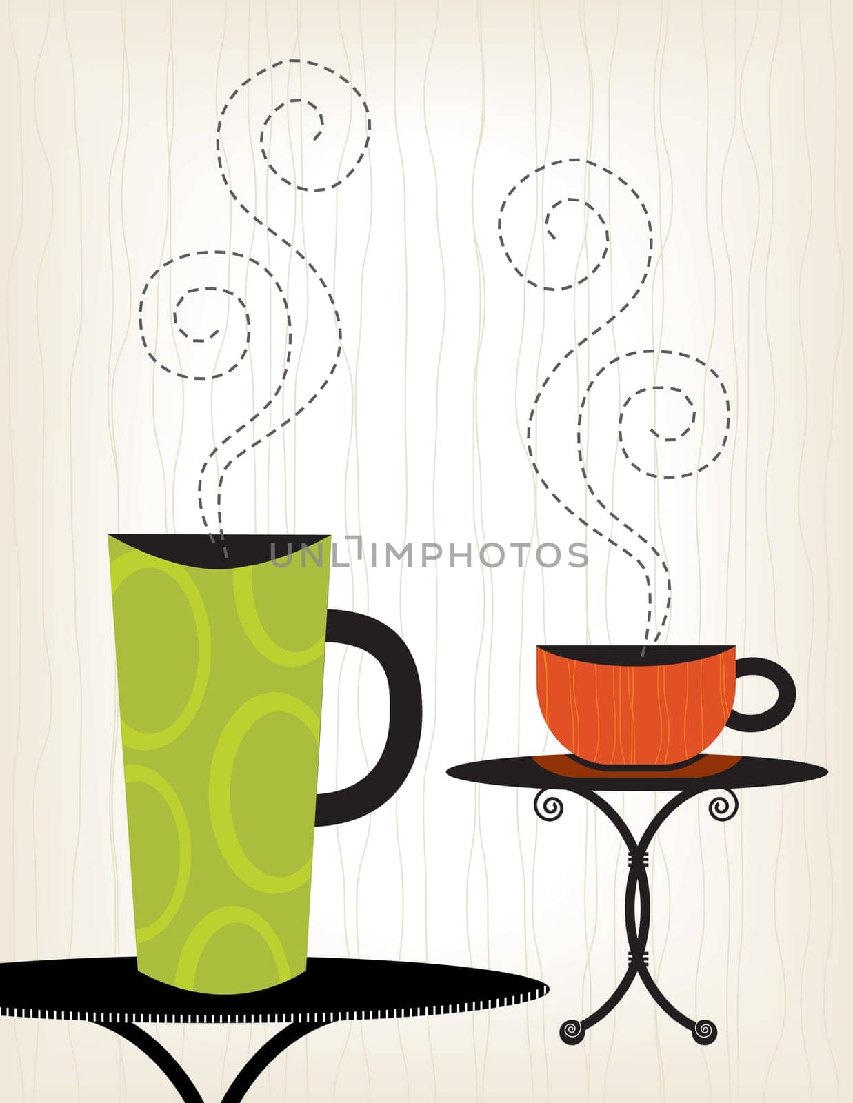 2 Whimsical Coffee cup illustrations  very stylized. Easy-edit layered file.