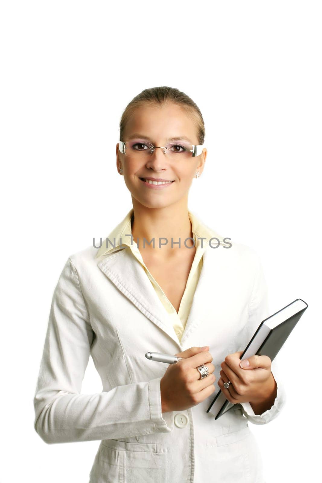 business collage of a young and successful woman in a business situation