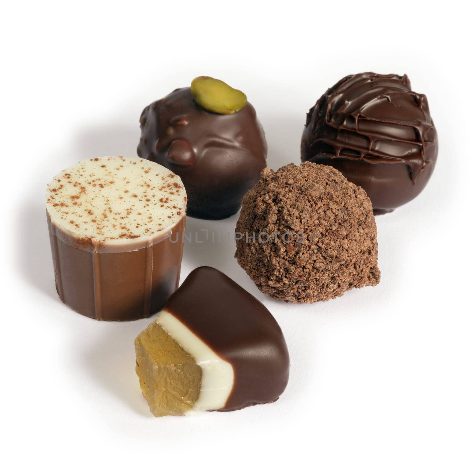 Delicious dark, milk, and white chocolate pralines.