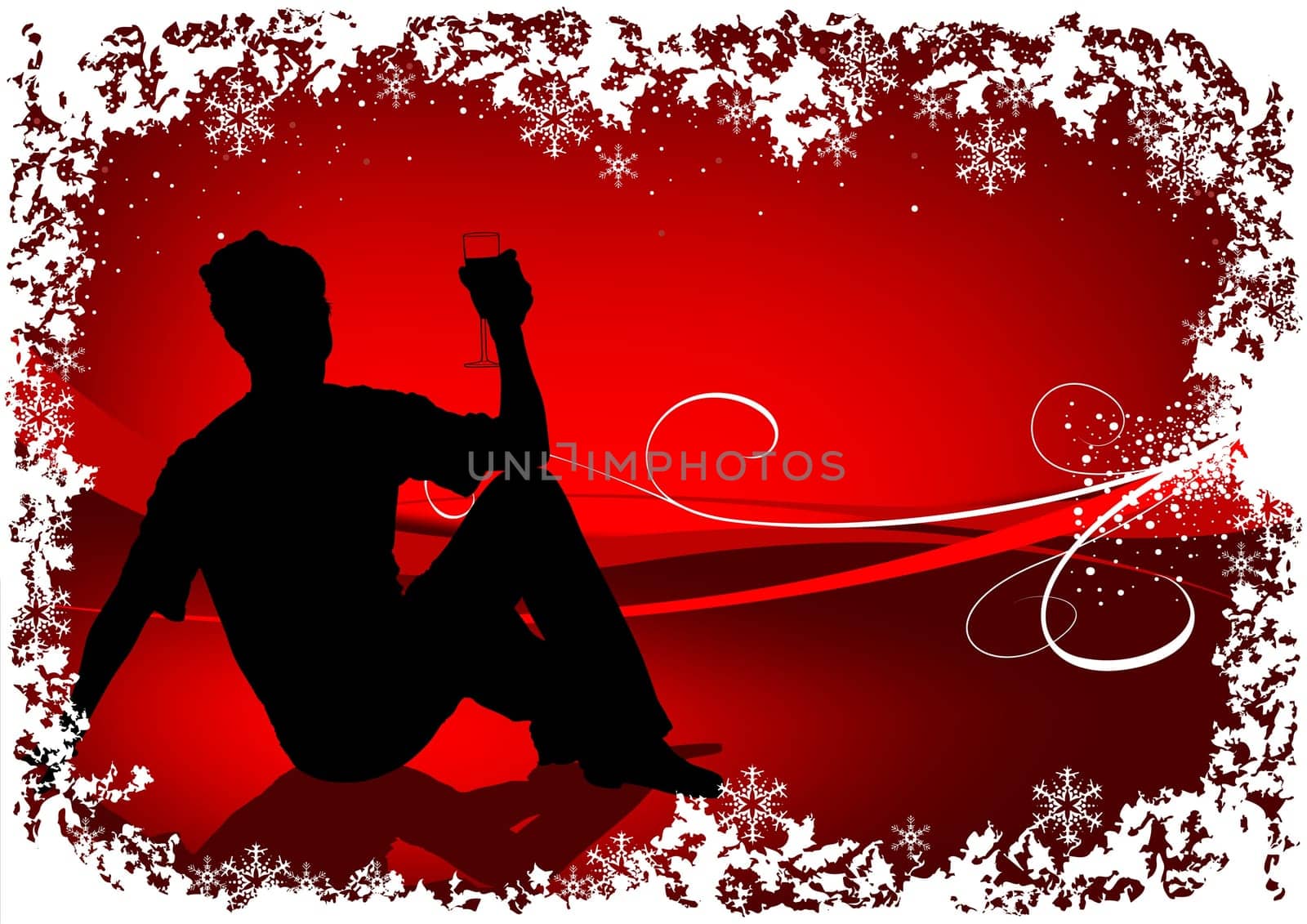 Red Santa Drinking - abstract christmas vector background with silhouette Santa Claus Drinking.
