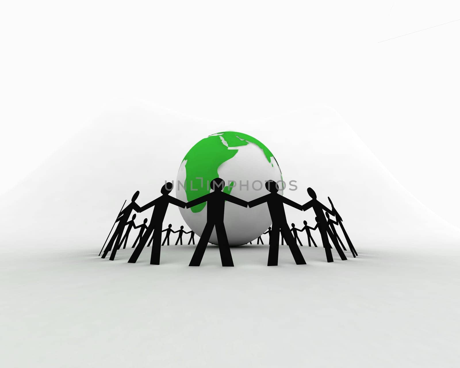 3d rendered globe and people connecting
