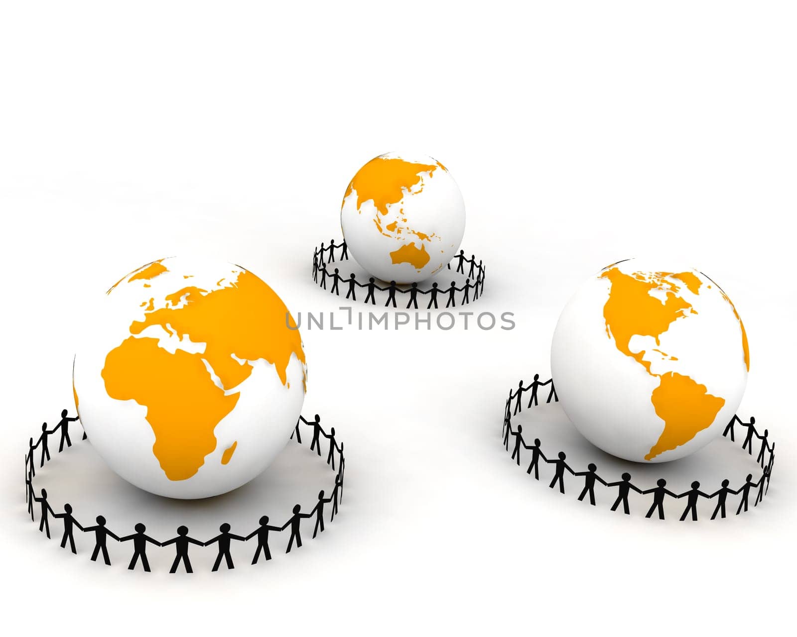 3d rendered globes and people connectiong