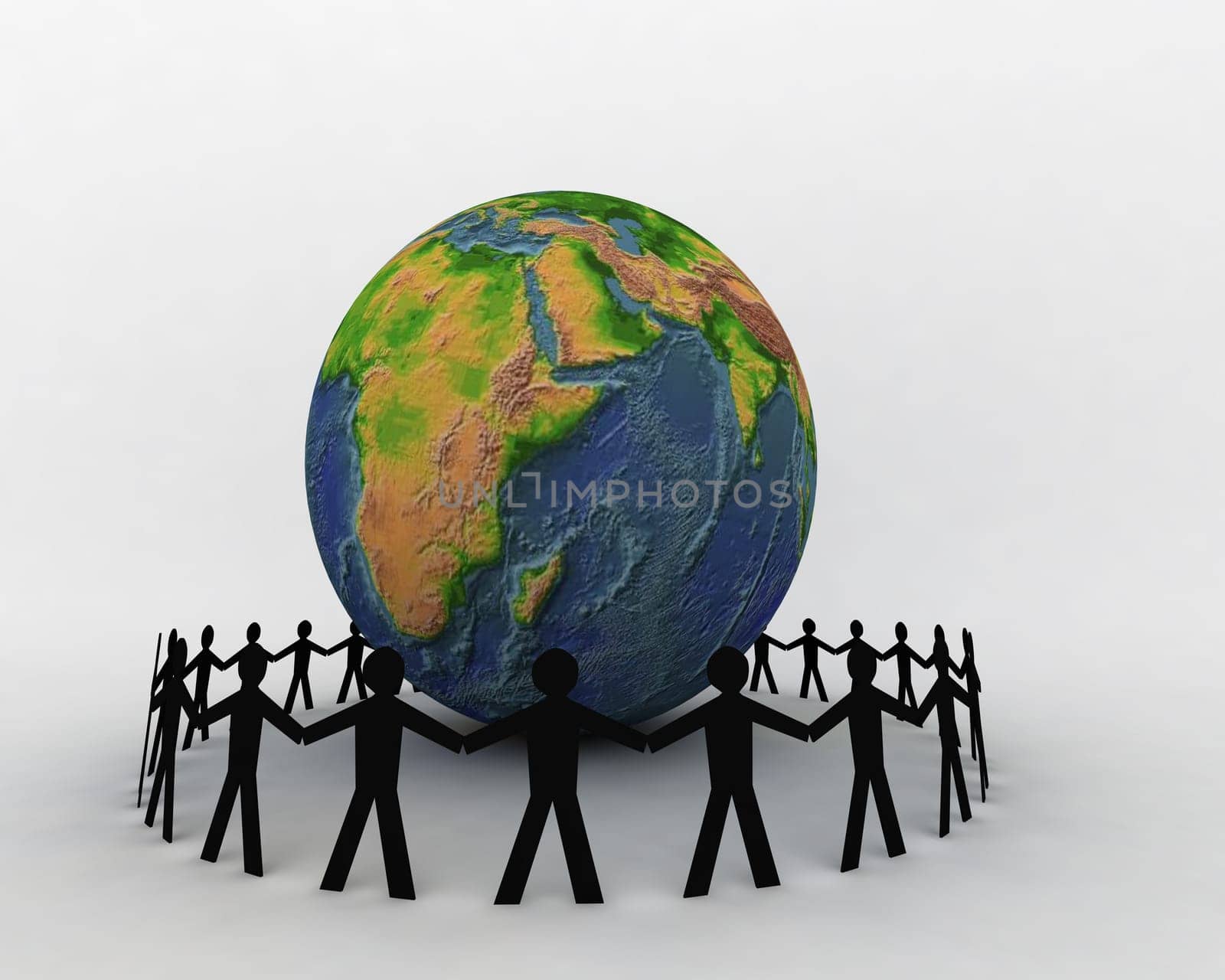 3d rendered globe and people connecting