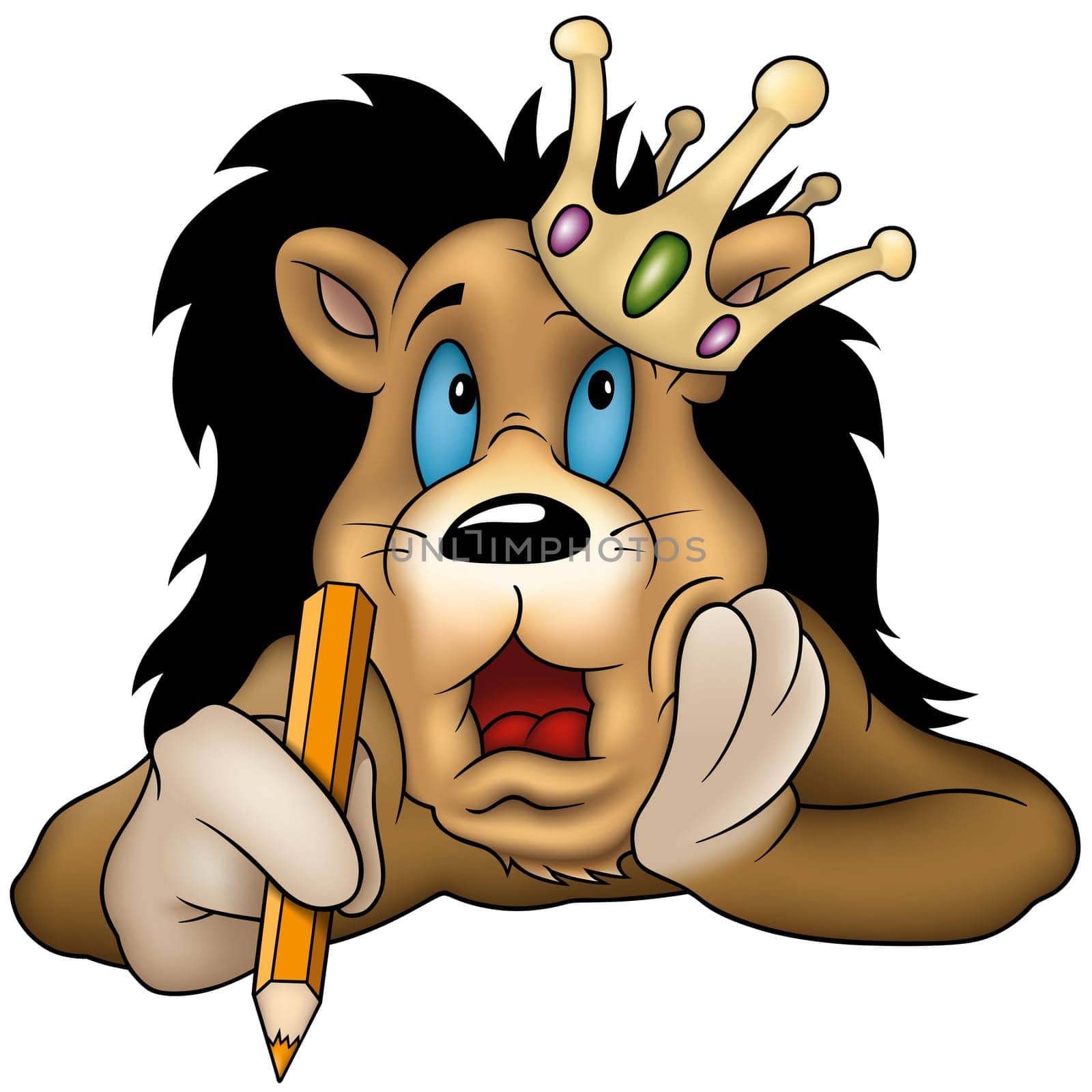 Lion with pencil  - Highly detailed cartoon illustration as vector image