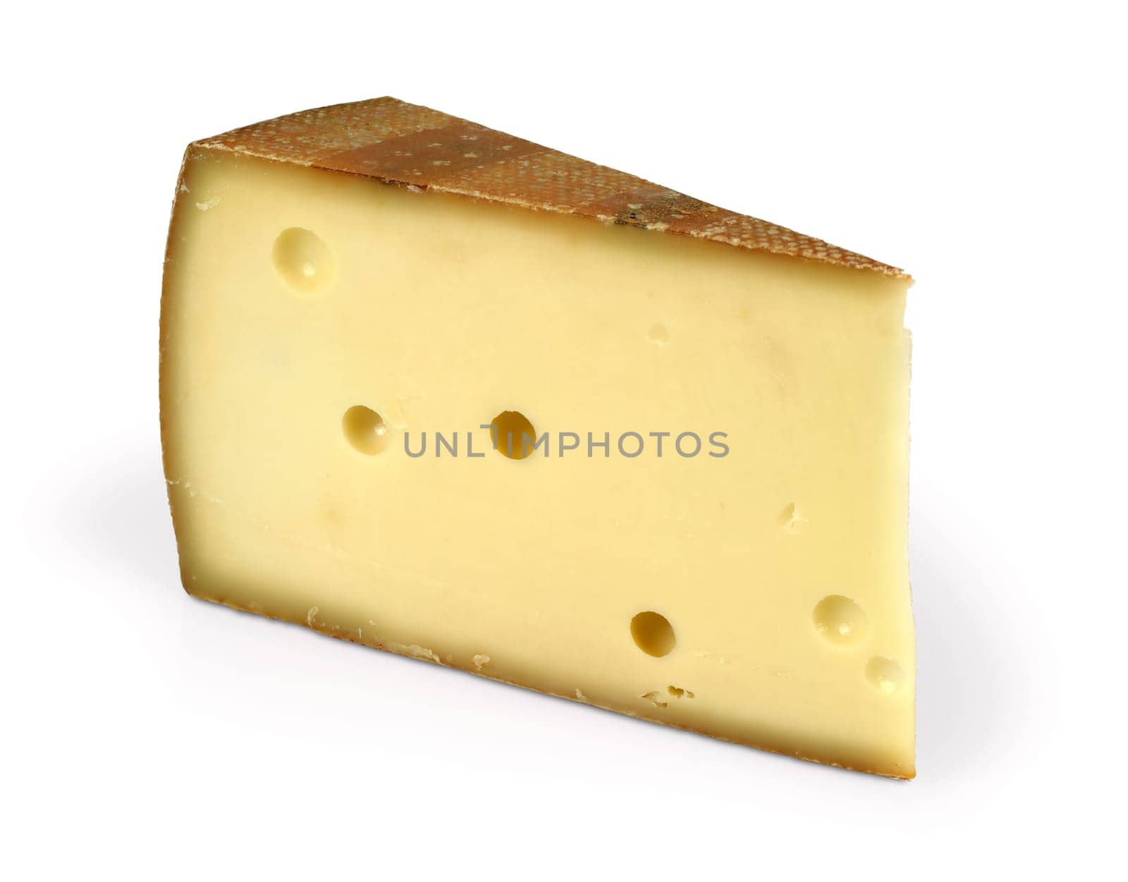 A big wedge of Swiss cheese. Isolated image with clipping path included.